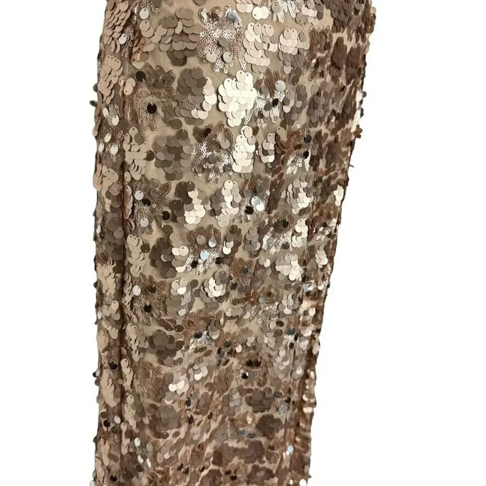 Night Moves Light Gold All Over Sequin Beaded Strapless Formal 6755 Dress Gown 4 - Picture 3 of 16